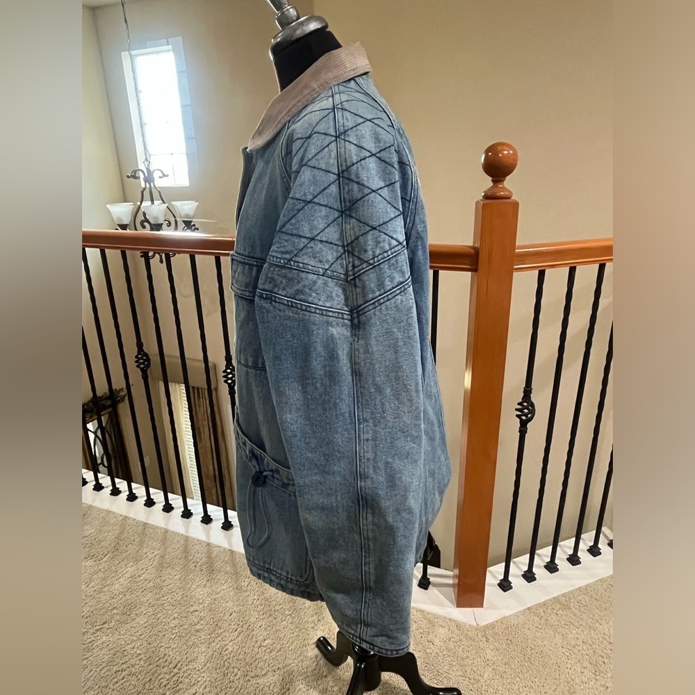 VINTAGE 80s & 90s INCROWD DENIM AND AZTEC THRASHED BARN JACKET, WOMEN SIZE L - Picture 8 of 15